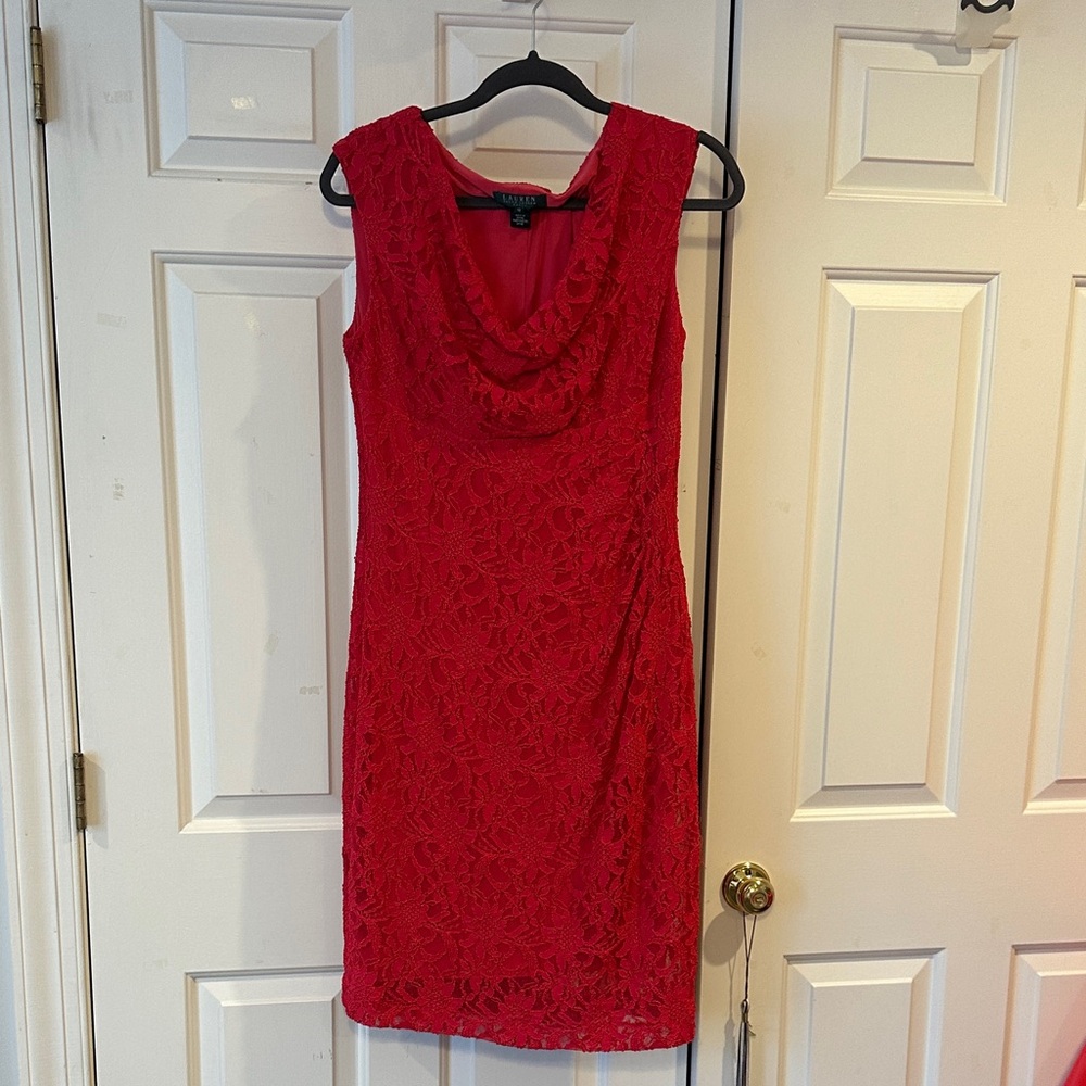 Lauren Ralph Lauren Red Lace Midi Dress